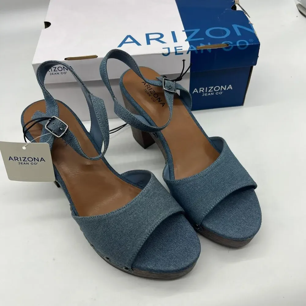 Arizona Jean Co Womens Heather Heeled Sandals Blue Denim Size 9.5M